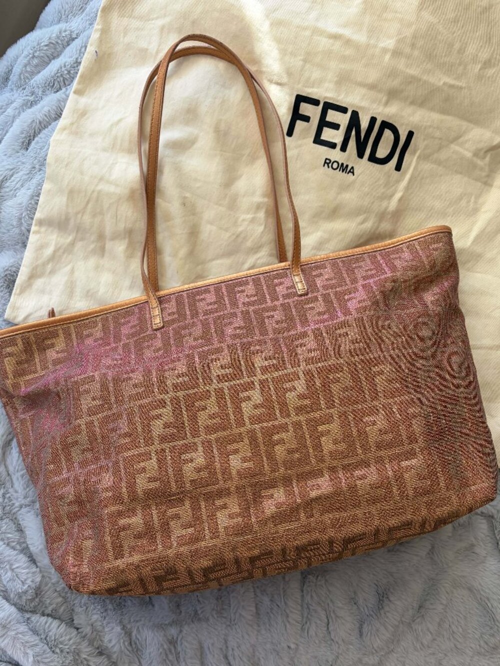 Fendi Zucca Large Glitter Roll Tote